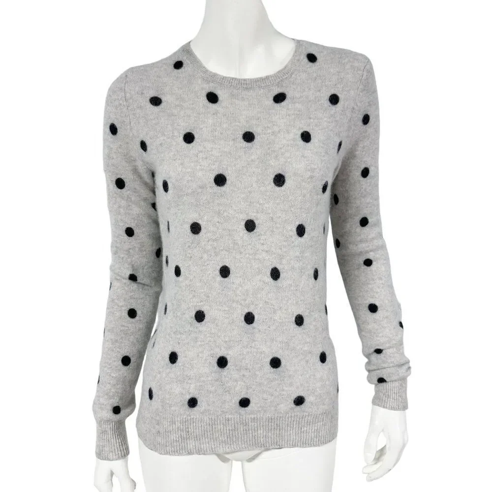 Cynthia Rowley 100% 2 Ply Cashmere Polka Dot Gray Sweater Womens Size M Medium - Picture 1 of 6